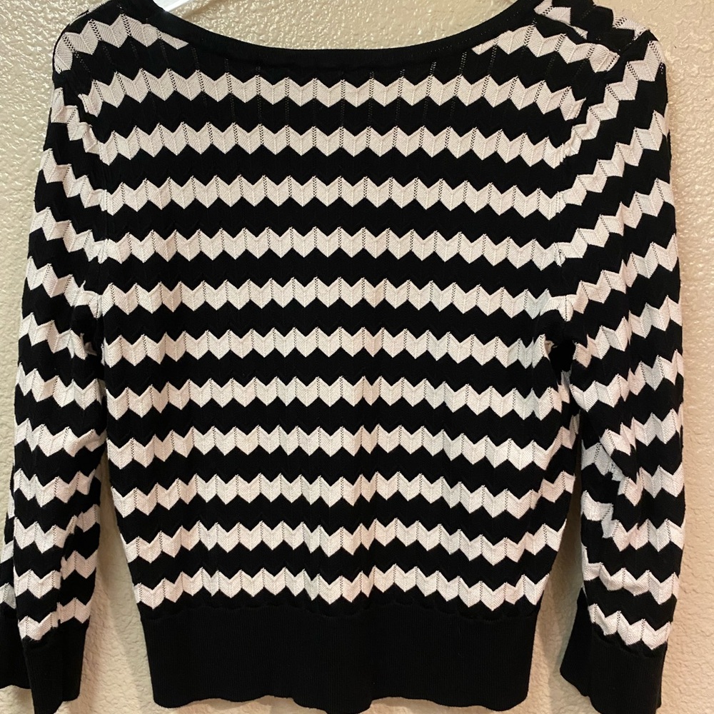 White House Black Market 3/4 Sleeve Sweater Black White Large Casual Career Wear